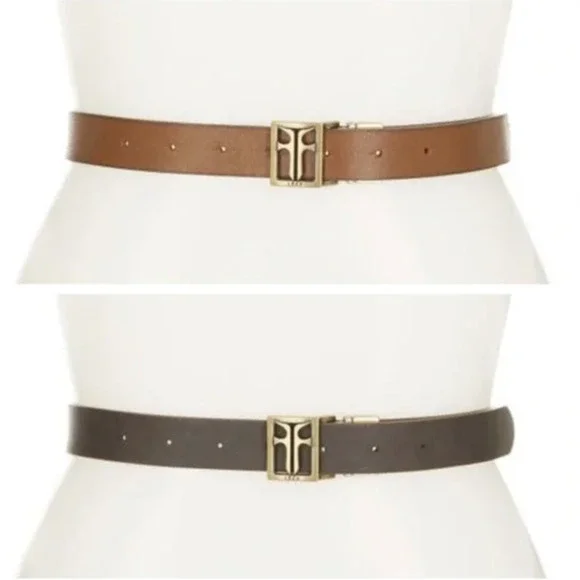 NWT! Frye REVERSIBLE Leather Belt Bronze Gold Buckle Tan Gray Size LARGE 36" - Picture 2 of 8